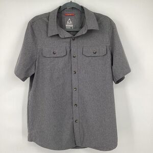 Mens Gerry Quick Dry Tech Button Up wicking Short sleeved shirt Gray‎ medium